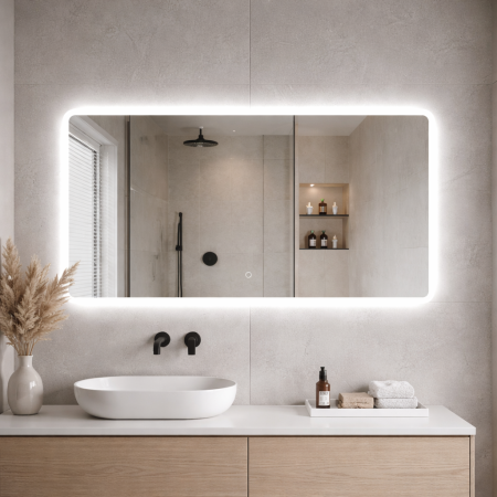 OGLINDĂ BAIE CU ILUMINARE LED 90X70 CM, SENZOR TACTIL, DEZABURIRE ȘI LUMINĂ REGLABILĂ [2]