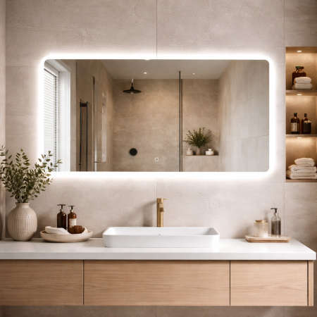 Oglindă baie cu LED - OGLINDĂ BAIE CU LED 140X70 CM, TOUCH SCREEN, DEZABURIRE