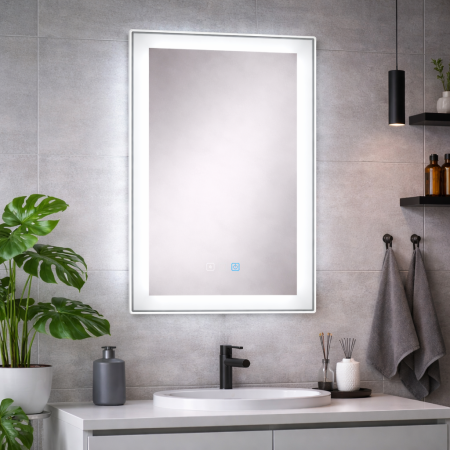 OGLINDĂ BAIE L6951 CU LED 60X80 CM, SENZOR TACTIL, DEZABURIRE ȘI LUMINĂ REGLABILĂ [1]