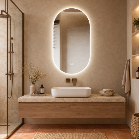 Oglindă baie cu LED - OGLINDĂ BAIE OVALĂ CU LED MODEL 07, 40x80 CM CU DEZABURIRE ȘI 3 CULORI DE LUMINĂ