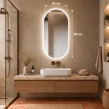 OGLINDĂ BAIE OVALĂ CU LED MODEL 07, 40x80 CM CU DEZABURIRE ȘI 3 CULORI DE LUMINĂ [2]