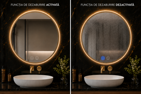 OGLINDĂ BAIE ROTUNDĂ CU LED 04, RAMĂ AURIE, 60/80 CM CU DEZABURIRE ȘI 3 CULORI DE LUMINĂ [5]