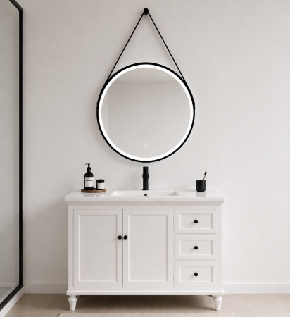 Obiecte sanitare - OGLINDĂ BAIE ROTUNDĂ CU LED 06, RAMĂ NEAGRĂ, 60/80 CM, CU DEZABURIRE ȘI 3 CULORI DE LUMINĂ