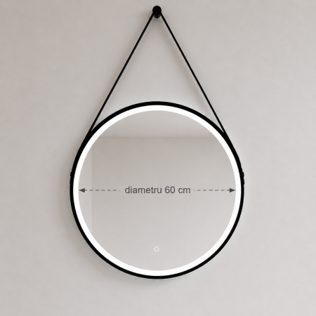 OGLINDĂ BAIE ROTUNDĂ CU LED 06, RAMĂ NEAGRĂ, 60/80 CM, CU DEZABURIRE ȘI 3 CULORI DE LUMINĂ [1]