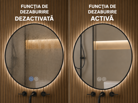 OGLINDĂ ROTUNDĂ CU LED 05, RAMĂ NEAGRĂ, 60/80 CM, CU DEZABURIRE ȘI 3 CULORI DE LUMINĂ [4]