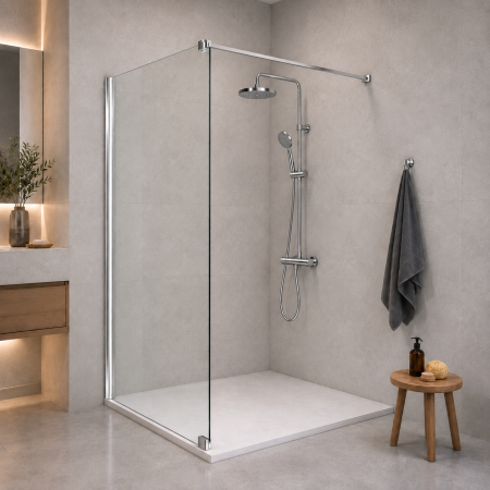 Paravan duș tip WALK-IN - PARAVAN DUȘ WALK-IN 120x200 CM, STICLĂ SECURIZATĂ 8 MM TRANSPARENTĂ, CROM LUCIOS