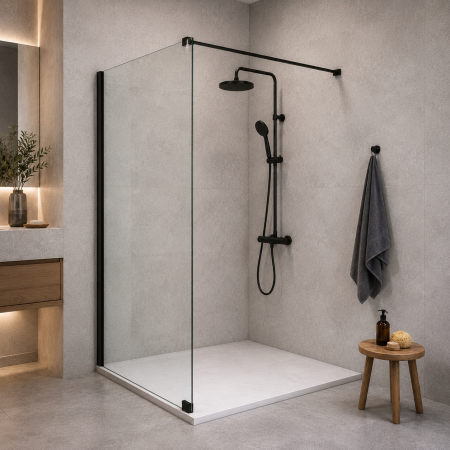 Paravan duș tip WALK-IN - PARAVAN DUȘ WALK-IN 120x200 CM, STICLĂ SECURIZATĂ 8 MM TRANSPARENTĂ, NEGRU MAT
