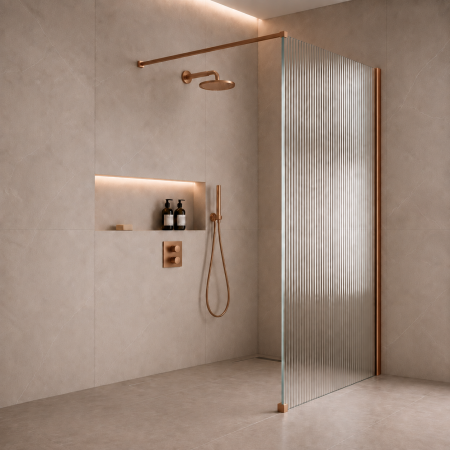Paravan duș tip WALK-IN - PARAVAN DUȘ WALK-IN 120x200 CM, STICLĂ SECURIZATĂ STRIATĂ (RIFLATĂ) 8 MM, BRONZ PERIAT