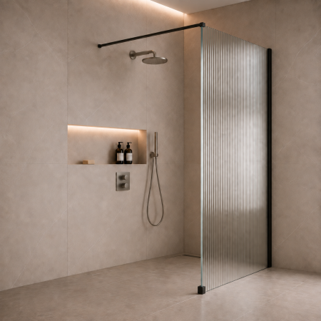 Paravan duș tip WALK-IN - PARAVAN DUȘ WALK-IN 120x200 CM, STICLĂ SECURIZATĂ STRIATĂ (RIFLATĂ) 8 MM, NEGRU MAT