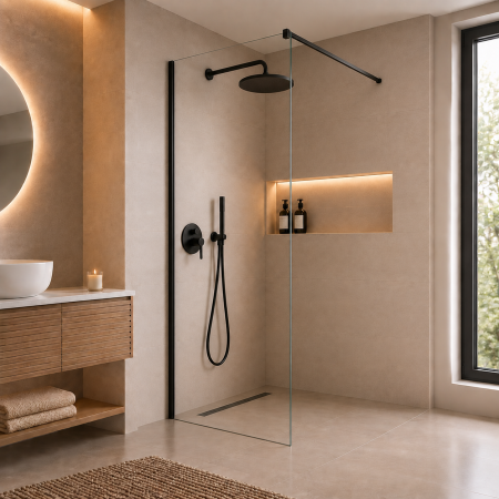 Produse - PARAVAN DUS WALK-IN STICLA CLARA 8MM 80*200CM - profile negre