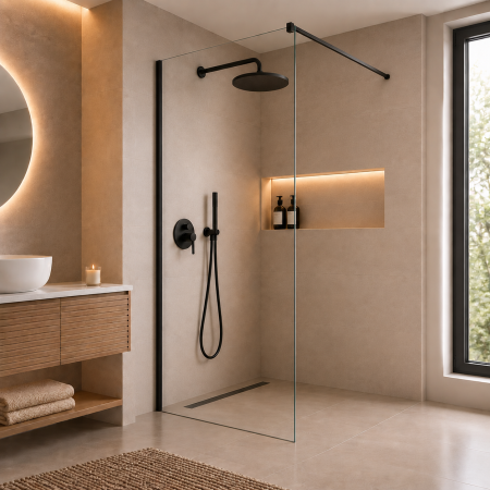 Produse - PARAVAN DUS WALK-IN STICLA CLARA 8MM 90*200CM - profile negre