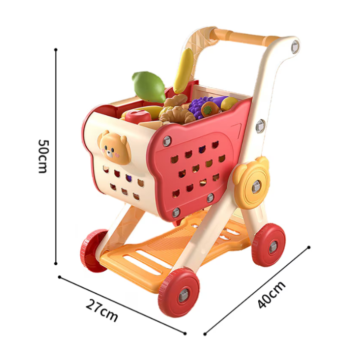 Carucior de cumparaturi pentru copii, cu 27 accesorii, joc de rol supermarket, roți stabile, 40x27x50 cm, jucarie educativa 3+ ani [3]