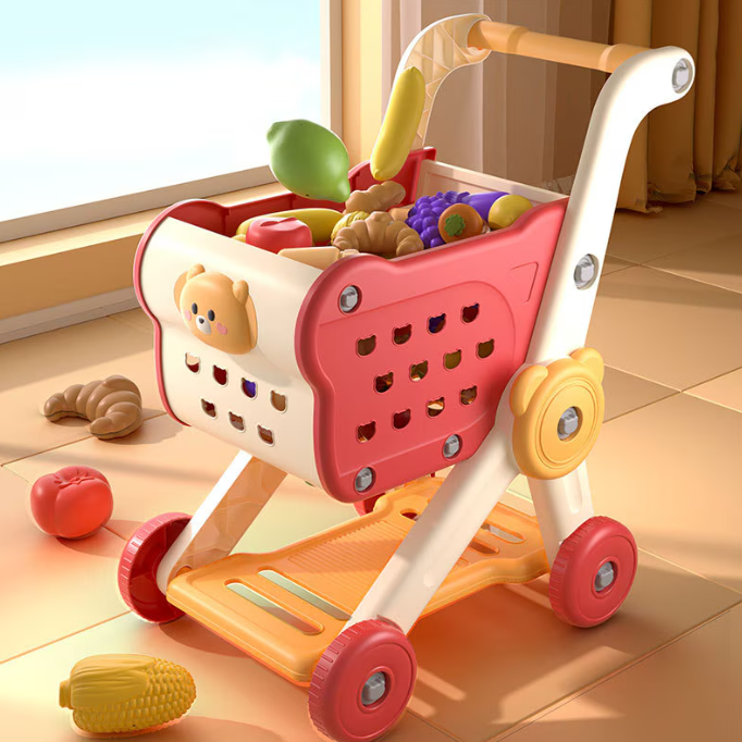 Carucior de cumparaturi pentru copii, cu 27 accesorii, joc de rol supermarket, roți stabile, 40x27x50 cm, jucarie educativa 3+ ani [2]