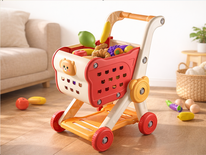 Carucior de cumparaturi pentru copii, cu 27 accesorii, joc de rol supermarket, roți stabile, 40x27x50 cm, jucarie educativa 3+ ani [4]