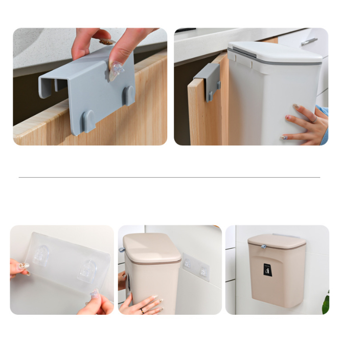 Cos de gunoi, cu capac, montabil pe perete/usa, GRI [3]