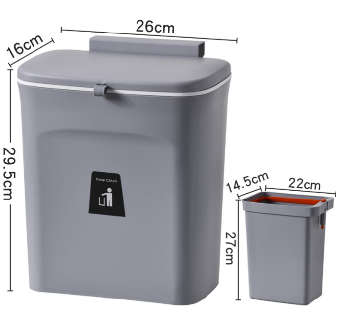 Cos de gunoi, cu capac, montabil pe perete/usa, GRI [5]