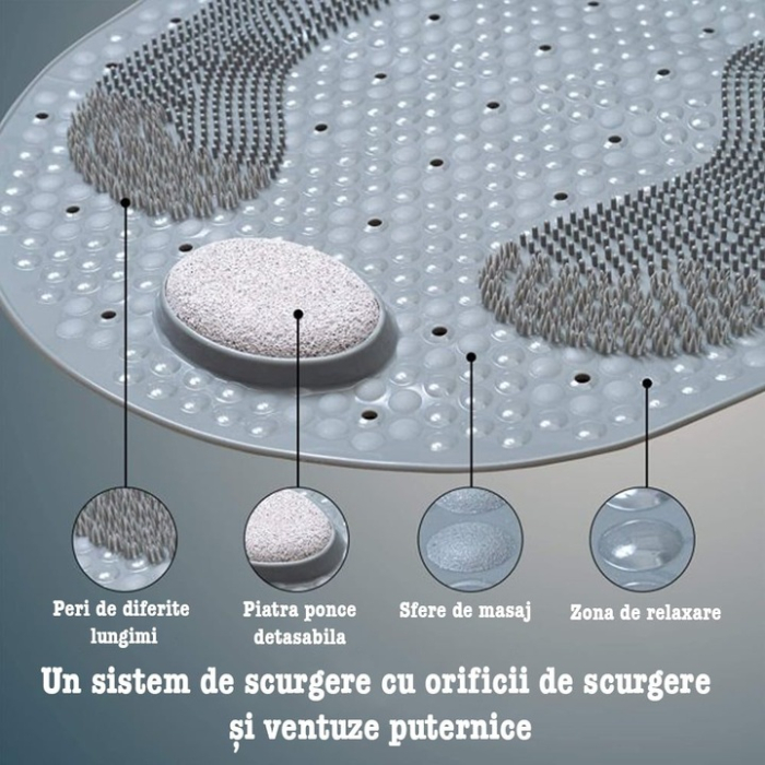 Covor de baie antiderapant, pentru cada/dus, cu piatra, perii spuma, ventuze fixare, 80 x 40 cm [4]