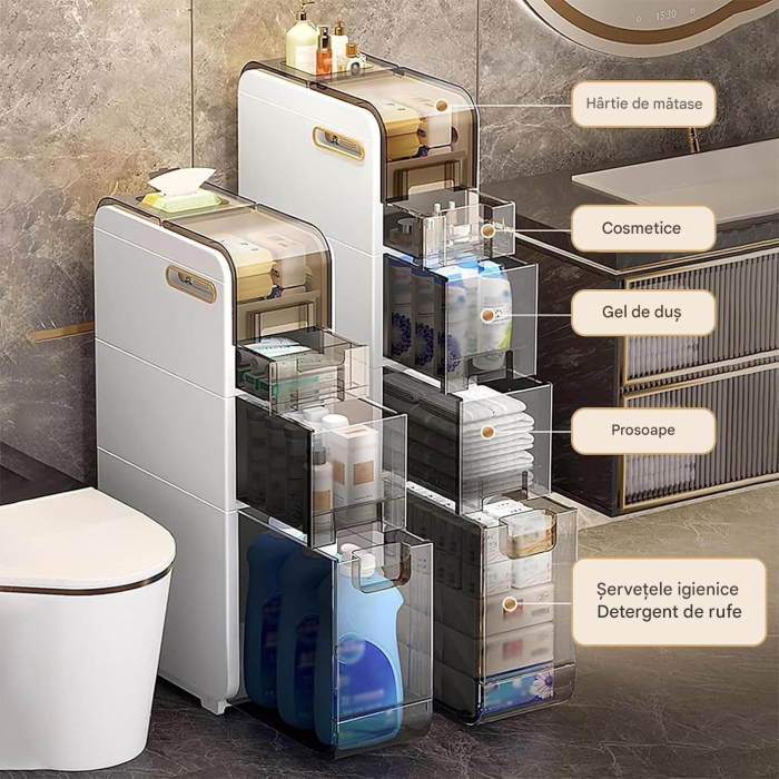 Etajeră Ingustă de Depozitare pentru Baie – Organizator Vertical cu Rafturi pentru Spații Compacte [4]