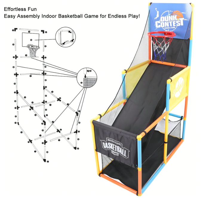 Joc arcade, set cos de baschet, pentru copii, cu panou, 5 mingi, plasa si pompa inclusa, 140x47x89, 4+ an [4]