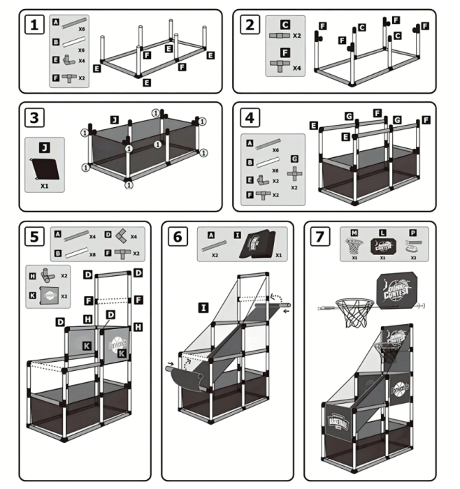 Joc arcade, set cos de baschet, pentru copii, cu panou, 5 mingi, plasa si pompa inclusa, 140x47x89, 4+ an [5]