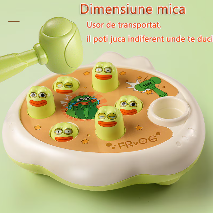 Jucarie interactiva Whack-a-Mole, de lovit cu ciocanul, verde, 3 ani+, set cu broaste amuzante [3]