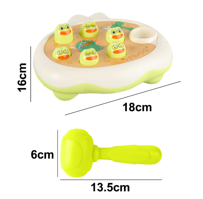Jucarie interactiva Whack-a-Mole, de lovit cu ciocanul, verde, 3 ani+, set cu broaste amuzante [2]