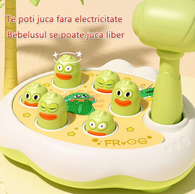 Jucarie interactiva Whack-a-Mole, de lovit cu ciocanul, verde, 3 ani+, set cu broaste amuzante [4]