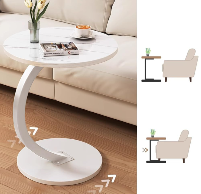 Masuta de cafea rotunda, design modern tip C, blat alb si cadru metalic alb, pentru living sau dormitor [2]