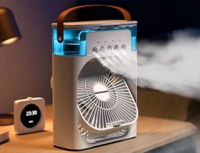 Mini ventilator portabil, racitor de aer cu umidificator, cu rezervor apa 600 ml, 25x20x8.5 cm, alb - conectare USB [1]