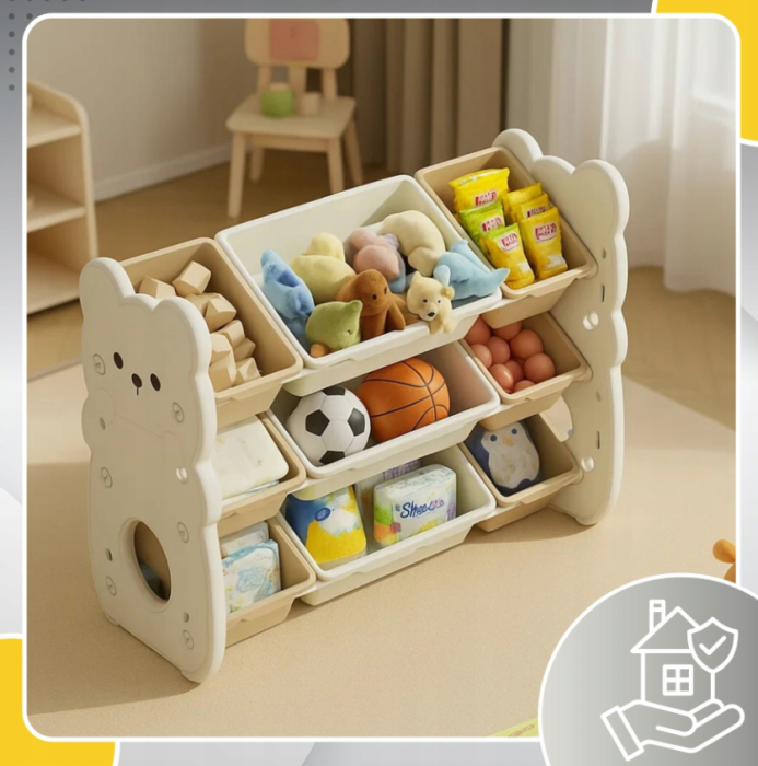 Organizator pentru jucarii si carti – 12 spatii de depozitare, Tematica Ursulet, Alb [7]