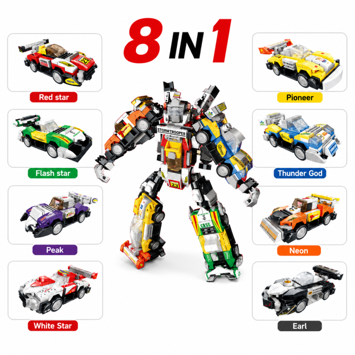 Racing Force 8 în 1 – Set de construcție cu 8 vehicule formand un robot din 786 piese, 6+ [4]