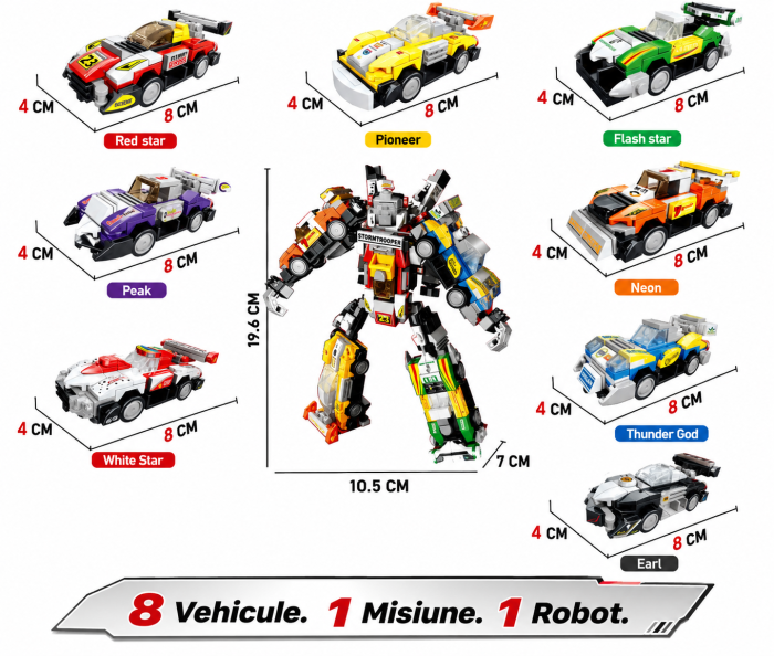 Racing Force 8 în 1 – Set de construcție cu 8 vehicule formand un robot din 786 piese, 6+ [2]