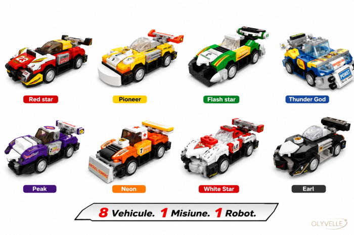 Racing Force 8 în 1 – Set de construcție cu 8 vehicule formand un robot din 786 piese, 6+ [3]