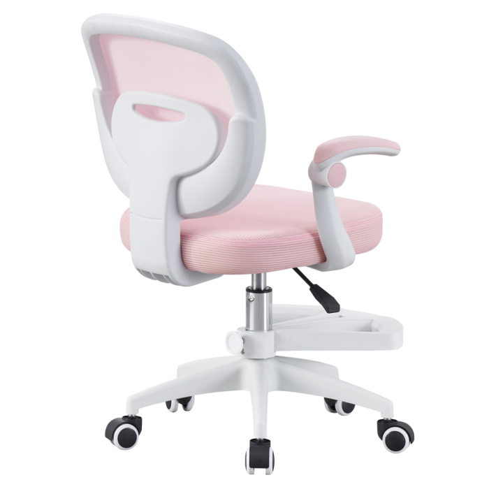 Scaun de birou, hidraulic si pivotant, pentru copii, rotativ cu sezut din spuma, spatar ergonomic, culoare roz [2]