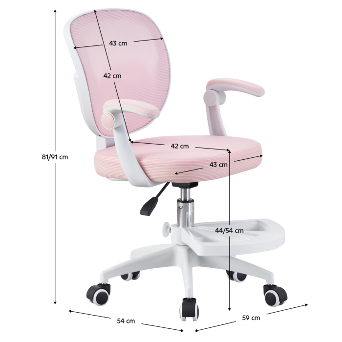 Scaun de birou, hidraulic si pivotant, pentru copii, rotativ cu sezut din spuma, spatar ergonomic, culoare roz [4]