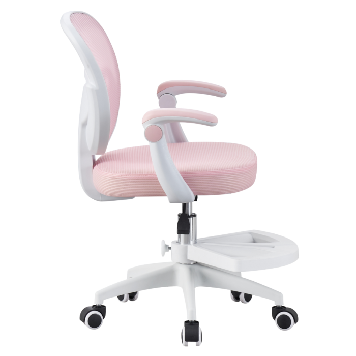 Scaun de birou, hidraulic si pivotant, pentru copii, rotativ cu sezut din spuma, spatar ergonomic, culoare roz [3]
