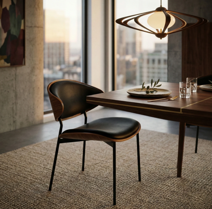 Scaun Dining Olyvelle Walnut - Lemn si Piele Ecologica, Design Scandinav [4]