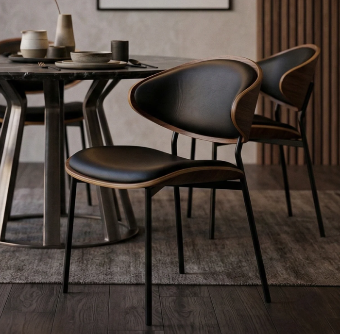 Scaun Dining Olyvelle Walnut - Lemn si Piele Ecologica, Design Scandinav [3]