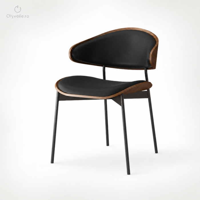 Scaun Dining Olyvelle Walnut - Lemn si Piele Ecologica, Design Scandinav [7]