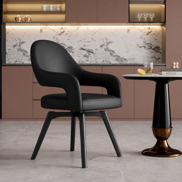 Scaun Dining Rotativ OLYVELLE Black - 360°, Tapitat, Design Premium Modern [2]