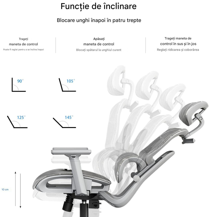 Scaun Ergonomic Office Profesional– Suport Lombar Reglabil, Headrest Ajustabil, Brațe 3D, Rotativ 360°, Birou / Computer / Home Office [6]