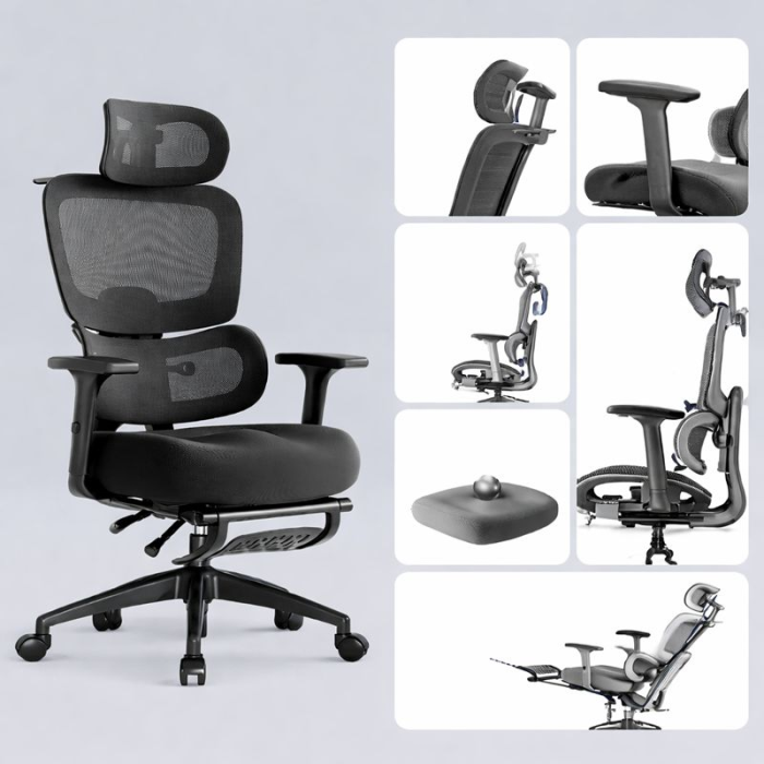Scaun Ergonomic Textil Office Premium – Suport Lombar Reglabil, Headrest & Brațe 3D, Rotativ 360° [3]