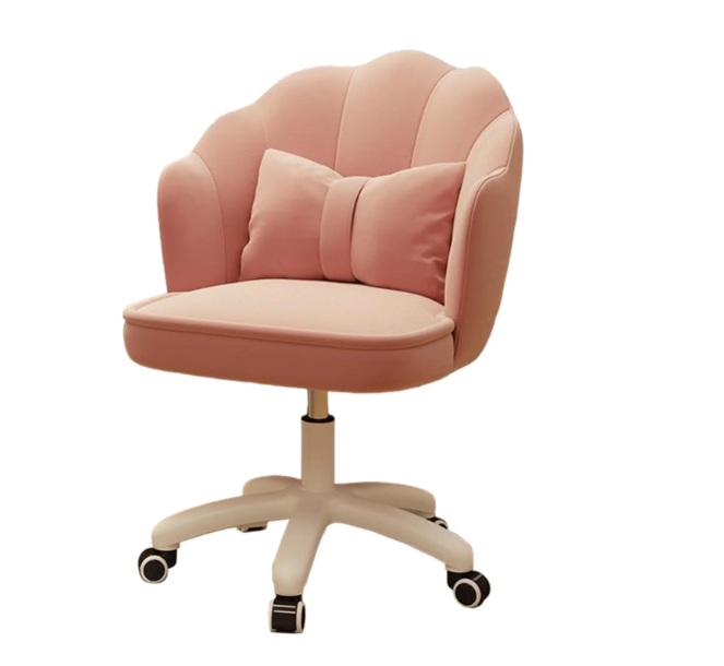 Scaun hidraulic cu spatar si roti - pentru copii, din catifea, elegant ergonomic rotativ cu inaltime reglabila, roz [1]