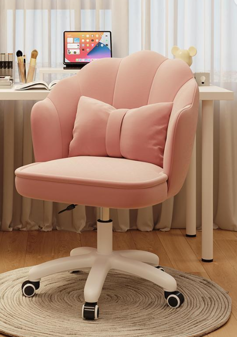 Scaun hidraulic cu spatar si roti - pentru copii, din catifea, elegant ergonomic rotativ cu inaltime reglabila, roz [2]