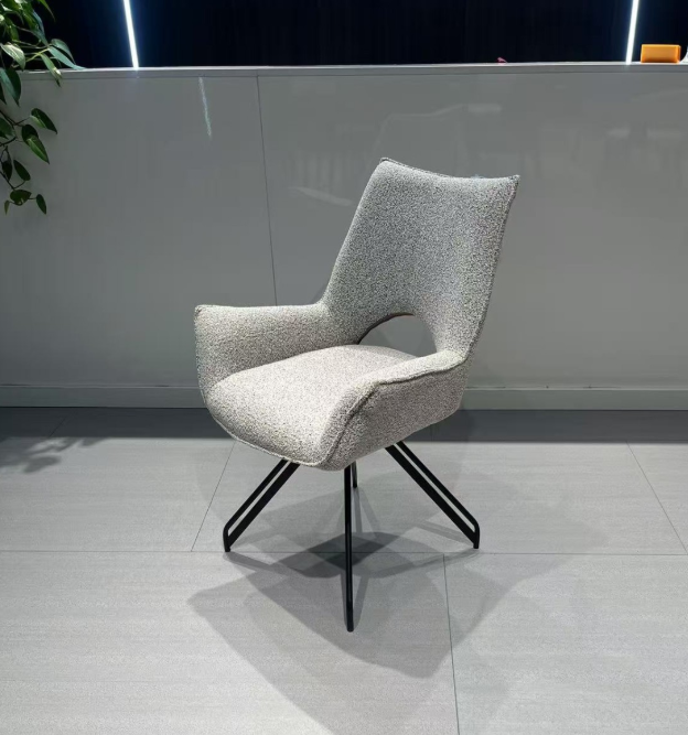 Scaun Rotativ Lounge cu Brațe, 360°, Tapițat Textil, Bază Metalică – Scaun Modern pentru Living, Dining sau Birou [2]