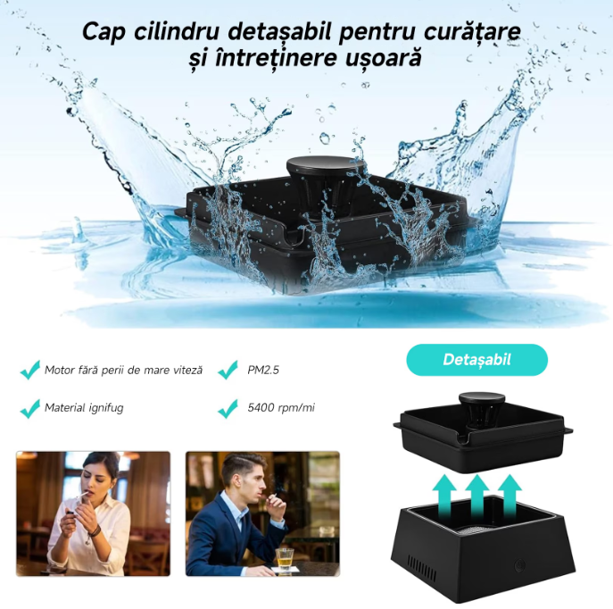 Scrumiera electrica cu aspiratie, purifica aerul, odorizant pentru eliminarea mirosului, capacitate 4 tigarete, Neagra [3]