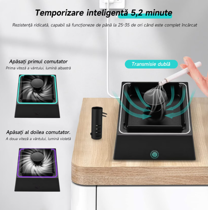 Scrumiera electrica cu aspiratie, purifica aerul, odorizant pentru eliminarea mirosului, capacitate 4 tigarete, Neagra [2]