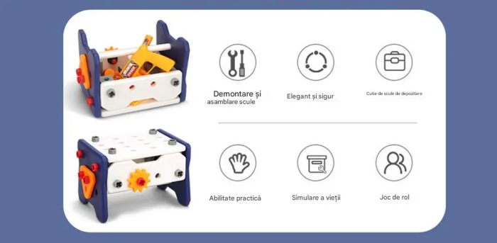 Set banc de lucru copii 41 piese, jucarie cu unelte, bormasina electrica de jucarie, masa scule copii, atelier mic mecanic 3+ ani [6]