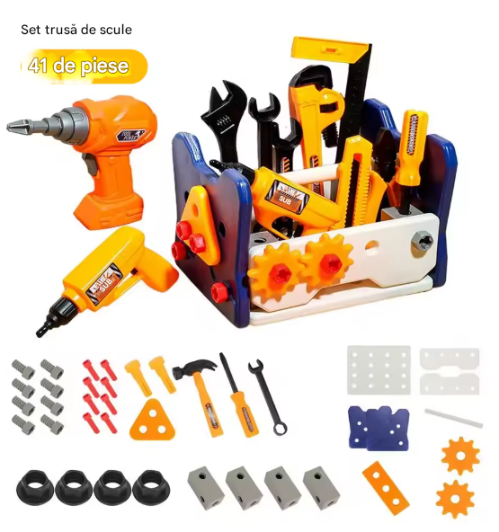 Set banc de lucru copii 41 piese, jucarie cu unelte, bormasina electrica de jucarie, masa scule copii, atelier mic mecanic 3+ ani [3]