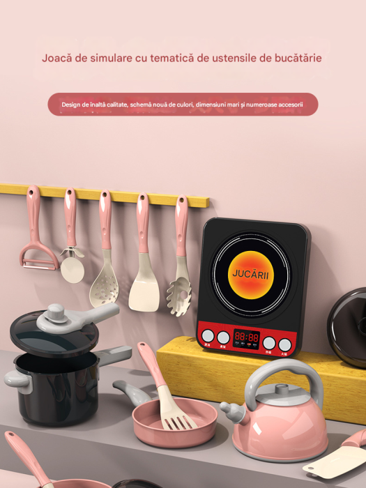 Set Bucătărie de Jucărie 94 piese – Ustensile și Alimente pentru Copii, Mini Bucătărie Interactivă, Accesorii Incluse [2]